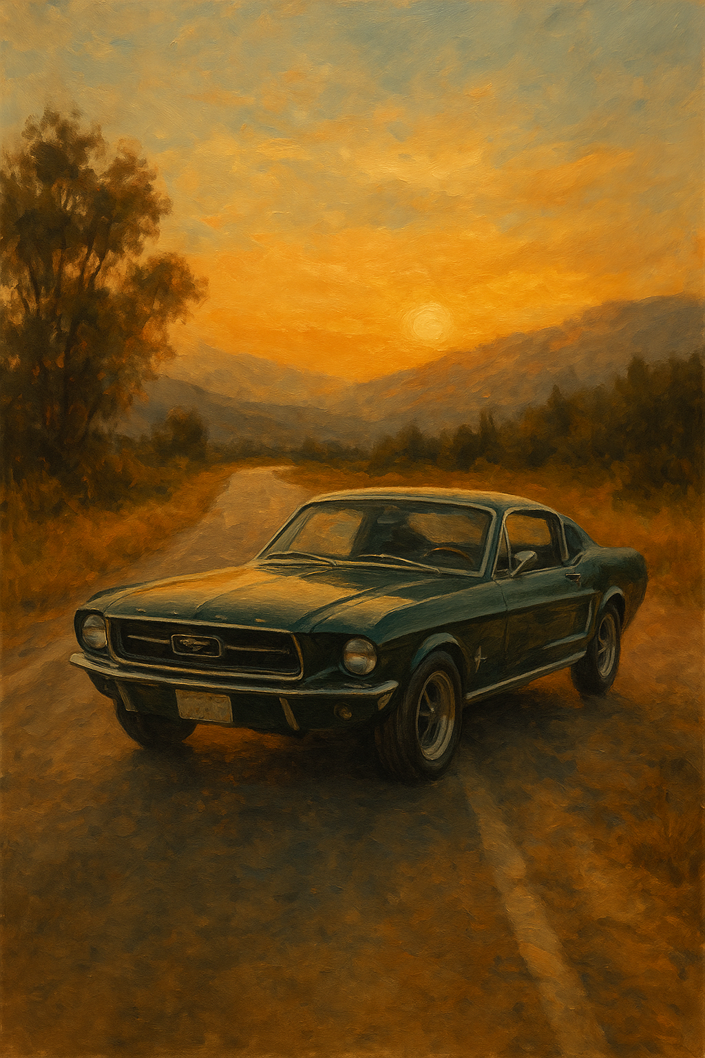 "Mustang Sunset Ride" - Poster